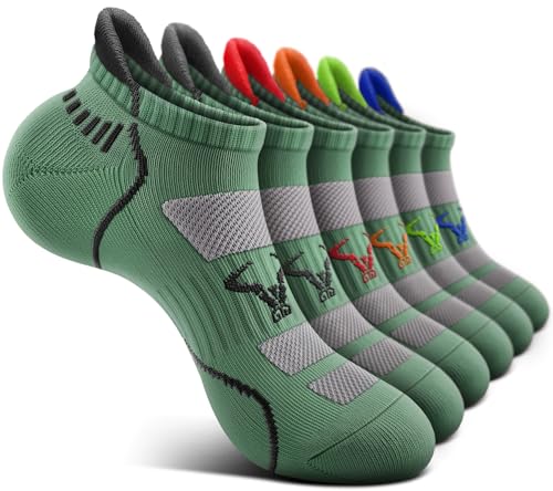 BULLIANT Men Running Ankle Socks 6Pack-Cushioned Support-Low Cut No Show - color: Shale Green8246, size: 6-9