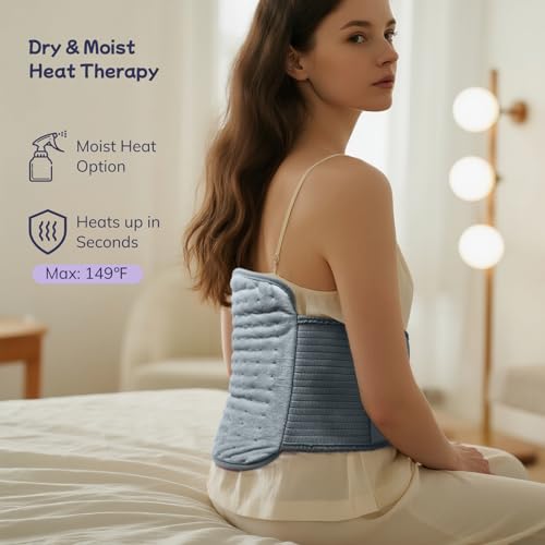 Heating Pad for Back, Upgraded Electric Heating Pad for Low Back Neck Shoulder Pain Relief, 12 x 24+26" Large Heat Pad with 4 Timer 6 Heat Setting & Auto Shut Off, Christmas Birthday Gifts for Men Dad - color: Gray