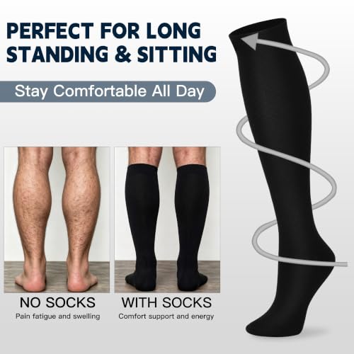 8 Pairs Wide Calf Compression Socks for Women Men 15-20 mmHg Knee High - color: Black, size: XX-Large