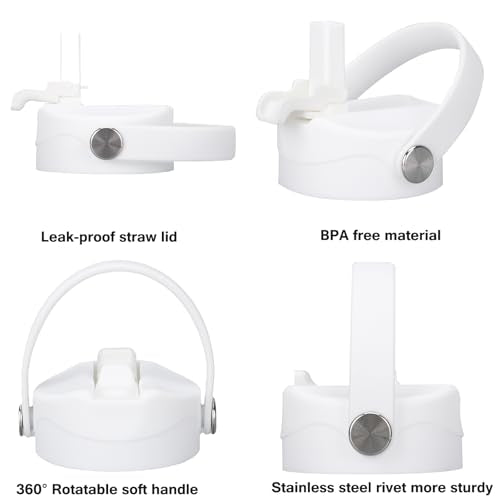 Straw Lid Sport Water Bottle Wide Mouth, Flex Straw Lid Compatible with Hydroflask 12 16 18 20 32 40 64 oz, Replacement Lids and Water Bottle Lid Accessories (White) - color: White