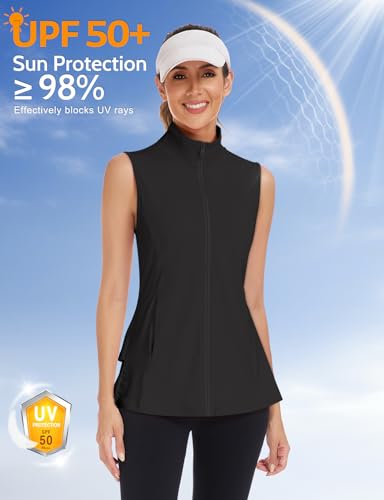 LURANEE Women's Golf Vest Athletic Top with Peplum Hem & Deep Pockets - color: Black, size: Small