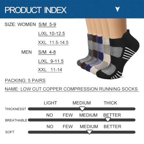 Iseasoo Ankle Compression Socks for Women Men, 5 Pairs Copper Running Socks - color: A10 - Multicoloured, size: Small-Medium