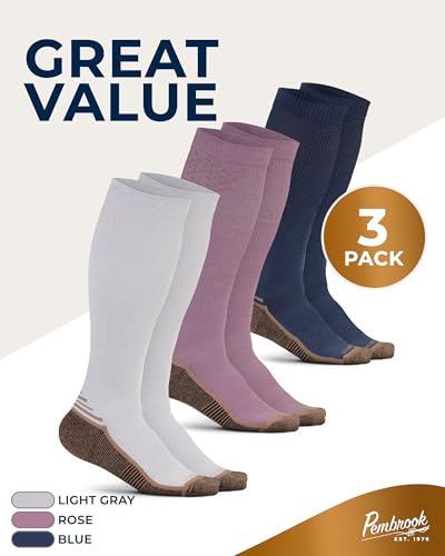 Pembrook 3 Pairs Copper Compression Socks 15-20 mmHg | Graduated Support - color: Light Gray/Blue/Rose - 3 Pairs, size: Large