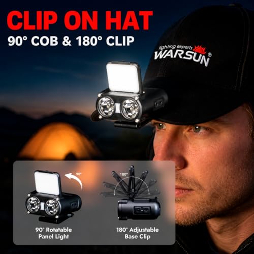 WARSUN Rechargeable Headlamp & Hat Light, 800LM Motion Sensor Cap Light - color: Black