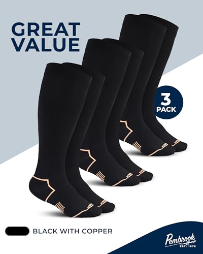 Pembrook Plus Size Compression Socks for Women Wide Calf - 3 Pairs, 20-30mmHg Extra Wide Calf Compression Socks, Up to 4XL - color: Black With Copper - 3 Pairs, size: X-Large
