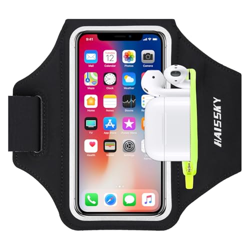 HAISSKY Running Armband with Earphone Pouch Fits Phones up to 6.9" - color: Black (Up to 6.9''), size: Medium