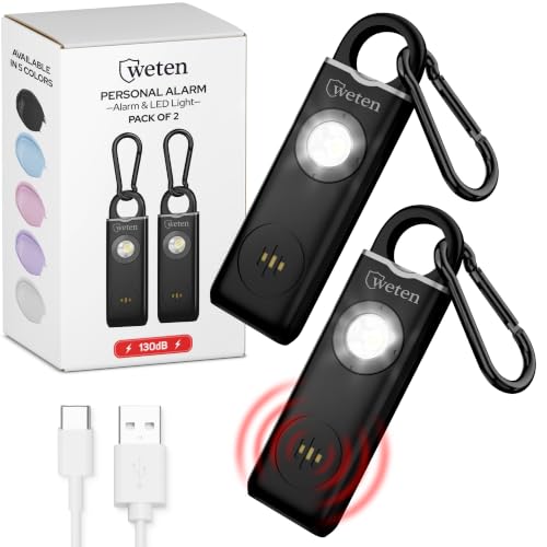 Women Safety Personal Alarm Keychain, 130dB Siren, USB-C, 2 Pack Black - color: F - Black&Black
