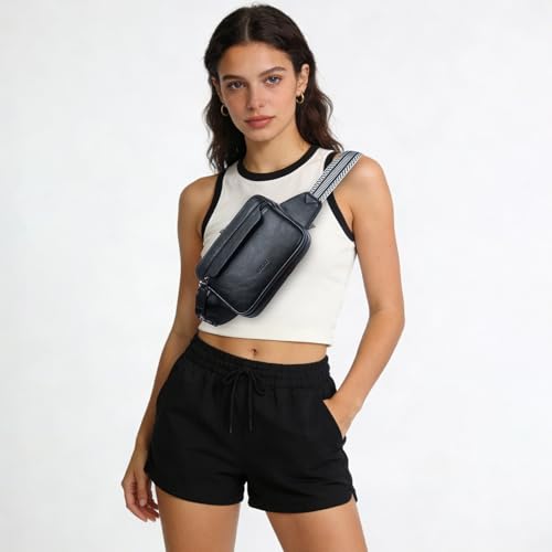 LATMAP 3L Fanny Packs for Women Cross Body Bag Vegan Leather Belt Bag Black - color: Black