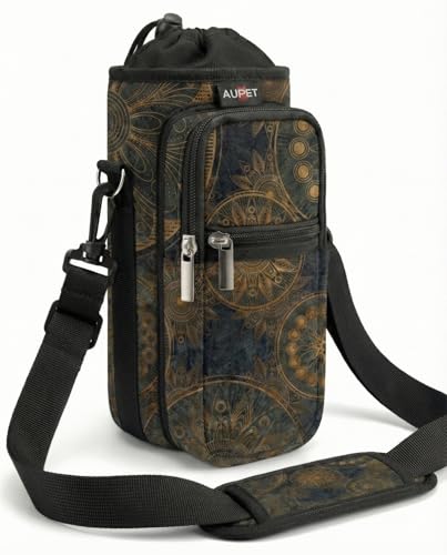 AUPET Water Bottle Sling Bag Sleeve Holder Carrier 25/32/40/64 oz,Insulated Crossbody Water Bottle Case Cover with Strap and Pockets for Men/Women Walking Hiking - color: stylish, size: 25oz