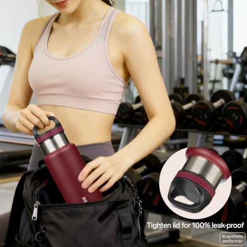 BJPKPK 32oz Insulated Water Bottle Stainless Steel Water Bottle with Handle - color: Deep Red, size: 32 Ounces