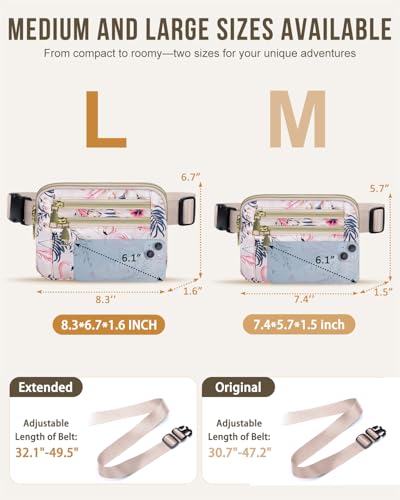 Capolo Fanny Packs for Women 4 Zip Pocket Crossbody Belt Bag Waist Bags - color: Flamingo, size: Large