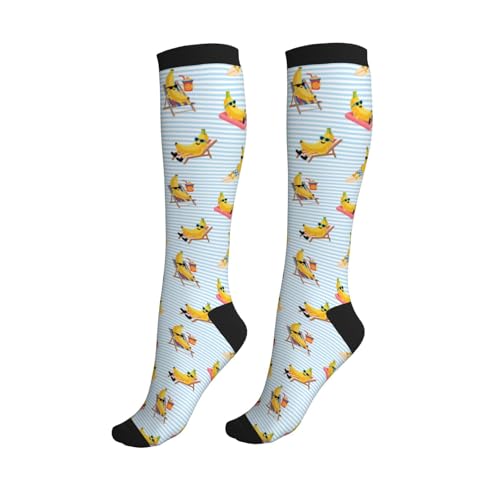 Compression Socks Knee High Circulation Support Socks For Women Men Athletic Running Work Hiking Cycling Travel - color: Funny Banana