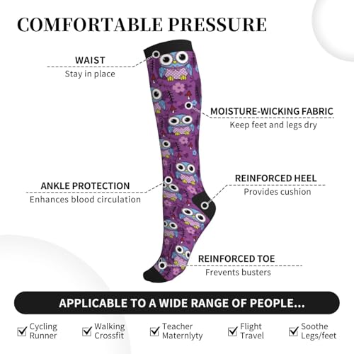 Compression Socks, Unisex 15-20 mmHg Knee High Support Socks - color: Owl