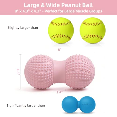 8 Inch Large Peanut Massage Ball Roller for Large Muscle Groups, Deep Tissue Double Massage Ball for Neck,Back,Leg,Low Back,Peanut Myofascia Release Ball for Muscle Knots&Physical Therapy - color: Pink