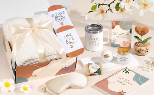 Get Well Gifts Basket for Women After Surgery Recovery Cancer Care Package - color: Ivory White