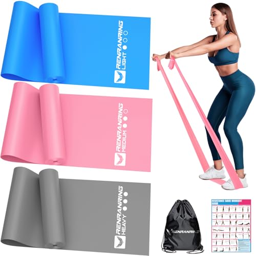 Resistance Bands Set, Exercise Bands for Physical Therapy, Pilates, Yoga - color: Blue, Pink, Grey, size: 4.9FT