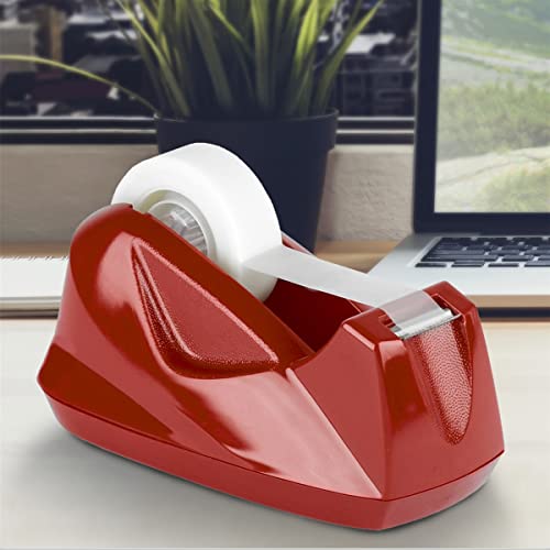 Acrimet Desktop Tape Dispenser, Premium, Non-Skid Base, Plastic, Red - color: Red