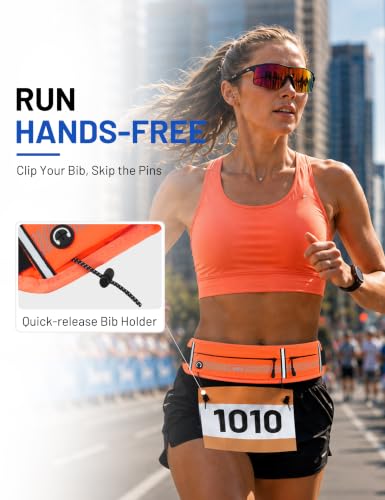 MIER Running Belt for Women & Men, Fanny Pack with Marathon Bib Clip Orange - color: Orange