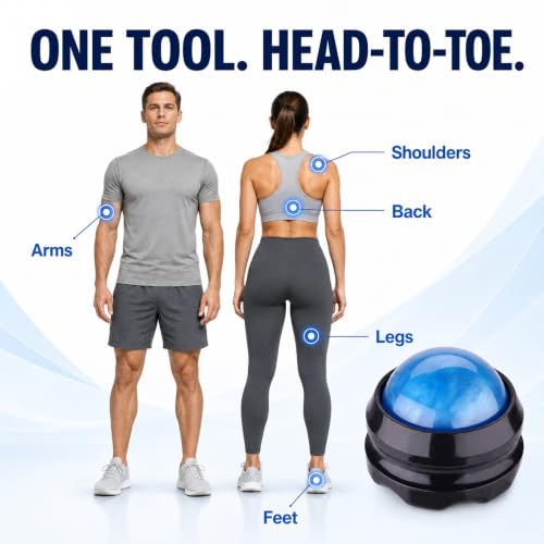 Manual Massage Roller Ball - Massager and Therapy Tool for Sore Muscles, Shoulders, Arms, Neck, Back, Feet, Body, Deep Tissue, Stiffness, Joint Pain, Stress Relief - color: Blue