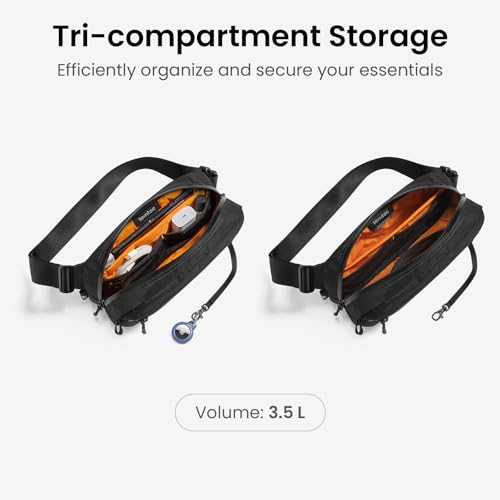 tomtoc 3.5L X-Pac Sling Bag with RFID Blocking Crossbody Pack for Men Women - color: X-Pac Black, size: 3.5L