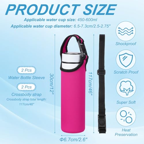 uxcell 2pcs Neoprene Water Bottle Sleeve, 15.5-20oz Insulated Water Glass Bottle Carrier Bag Collapsible Drink Bottle Sleeve Cover Holder with 2 Straps, Rose Red - color: Rose Red