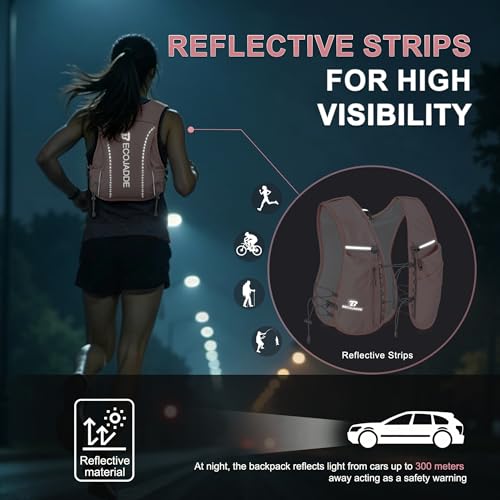 BECOJADDE 5L Running Vest for Women, Hydration Backpack Lightweight & Breathable for Trail Running, Marathon, Hiking, Cycling - color: Pink