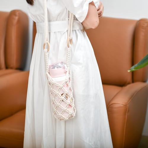 Eiyye Crochet Water Bottle Holder Crossbody Handmade Boho Water Bottles Sling with Strap Lightweight Bottle Carrier for Everyday Use(2-Pack)