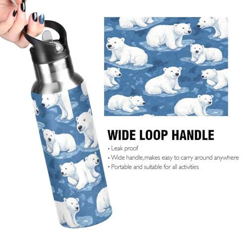 OTVEE Cartoon Polar Bear Water Bottle Sports Water Bottle Insulated Stainless Steel Hot Cold Water Mug with Straw Lid & Handle for Sports Gym 20 oz - color: Cartoon Polar Bear