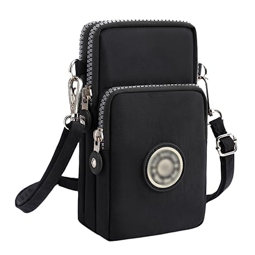 ZGMYC 3-Layers Cellphone Pouch Wristlet Purse Waterproof Sports Armband Shoulder Bag Wallet - color: Black