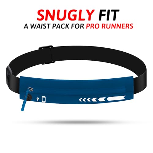 USHAKE Slim Running Belt Women Men, Bounce Free Fanny Pack Phone Holder - color: Navy Blue