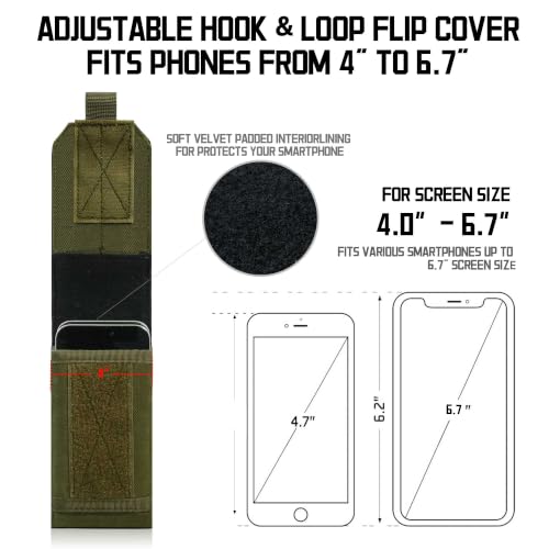 Upgrade 1000D Laser Cust Molle Phone Pouch, Heavy Duty Waterproof Samll Tactical Cell Phone Holder with US Flag Patch for 4.7"-6.7" (Dual-Green) - color: DUAL-GREEN