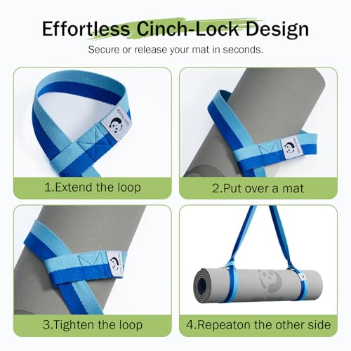 Slim Panda Yoga Mat Strap, Adjustable Soft Cotton Carrier - color: Oasis Blue, size: 72 inches