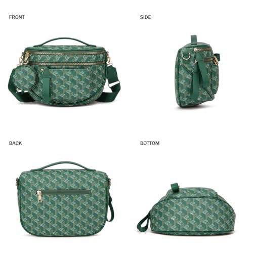 Makes Checkered Crossbody Bag Bum Bag for Women with Pouch - color: Green P