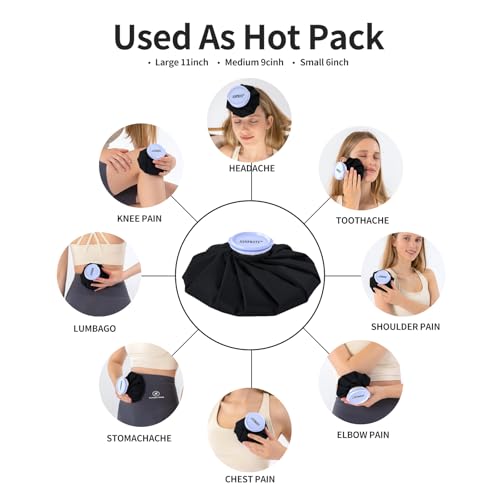 Ice Bags Ice Packs for Injuries,Reusable Ice Bags refillable Ice Pack Hot Water Bottle Hot Water Bag for Knee Head Hand Face Pain Relief,Hot Cold Compress,2Packs(9”&11”) Black - size: 9" & 11", style: Black