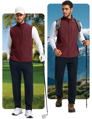 MAGCOMSEN Men's Lightweight Softshell Vest Outerwear Fleece Golf Running - color: Wine Red, size: Medium