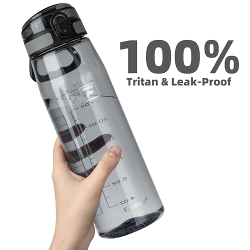Fanhaw 32 oz Clear Plastic Water Bottle, Chug Lid, Gray - color: Gray