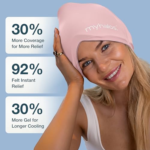 MyHalos® Migraine & Headache Relief Cap, 30% More Gel, Hot & Cold Ice Wrap - color: Pink - Pack of 1