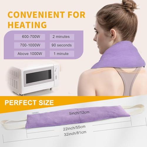 Neck Heating Pad Microwavable with Machine Washable Cover Weighted Microwave Heating Pad Neck Wrap for Shoulder Back Pain Relief, Warm Rice Bag Pack for Cramps Hot Cold Therapy 1.5lbs Lavender Scented - color: Purple