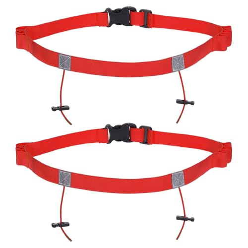 PATIKIL Elastic Triathlon Running Belt, 2 Pack Adjustable Race Number Belt Race Belt Bib Holder with 6 Energy Gel Loops for Marathons Racing Cycling, Red - color: Red
