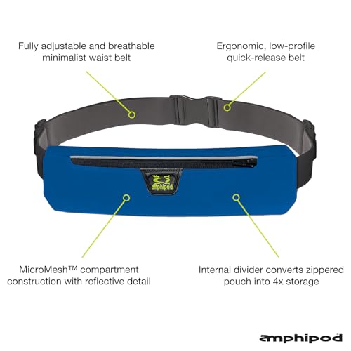 Amphipod AirFlow MicroStretch Plus Belt, Ultra-Light Runners Waist Pack, XL - color: Blue/Silver