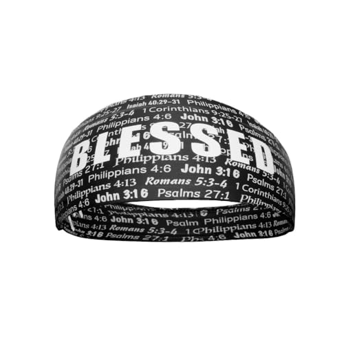 40+ Designs! Unisex Headband/Sweatband. Best for Sports, Fitness, Working Out, Yoga. Tapered Design - color: Black BLESSED