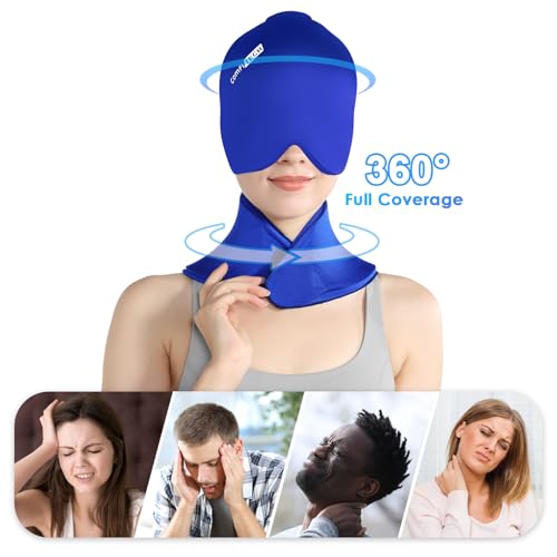 ComfiTECH Migraine Relief Cap, Head Neck Ice Pack Wrap Gel Combo, Blue, M - color: Blue