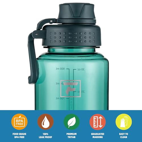 Fanhaw 32oz Clear Plastic Water Bottle with Fast-Flow Lid, Dark Green - color: Dark Green