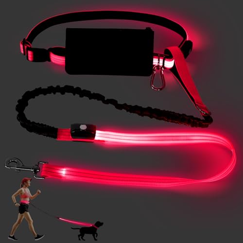 Light Up Waist Leash for Dog Walking, Hands Free LED Dog Leash with Light - color: Pink