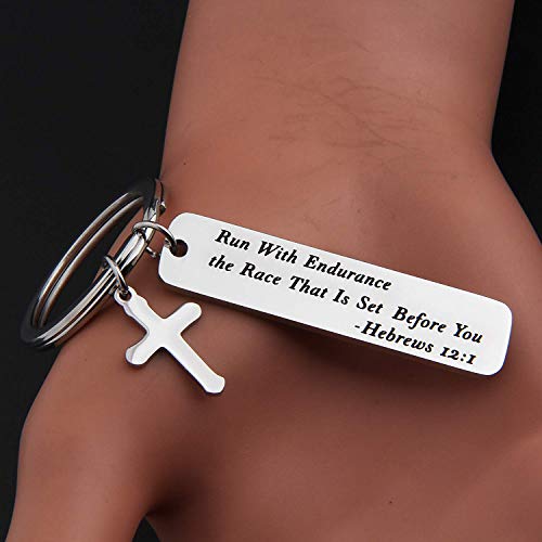 MAOFAED Religious Jewelry Bible Verse Keychain Run With Endurance the Race That Is Set Before You Keychain (KR-Run with Endurance)