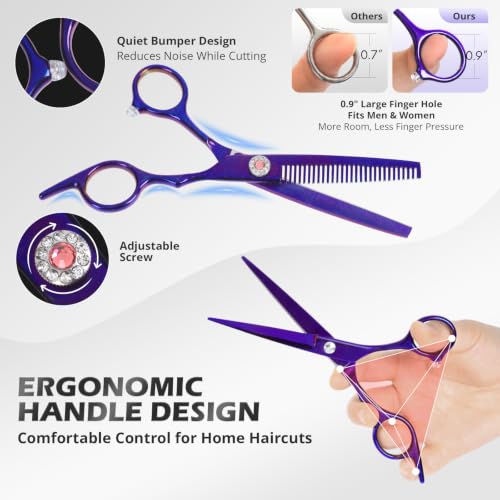 21Pcs 440C Hair Cutting Scissors Kit, Hair Scissors & Thinning Scissors Set - color: Purple