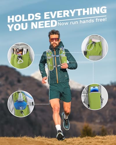 Running Vest for Women and Men, Hydration Running Backpack, Runners Vest, Hydration Vest, with Front Phone Holder, Adjustable Chest and Waist Strap - color: Lime Green, size: Only Backpack