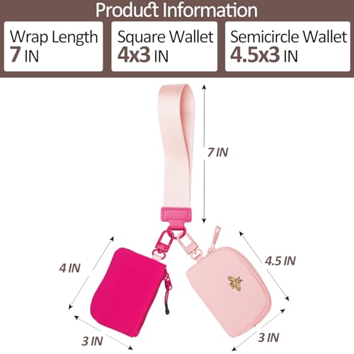 COOLANS Mini Wristlet Wallets Dual Pouch,Around Wristlet Handbag Wallet for Women Zip Cards Holder,Wristlet Bracelet Purse - color: Pink