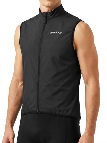 qualidyne Men's Windproof Cycling Vest, Full-Zip Sleeveless Bike Gilet - color: Black, size: Medium