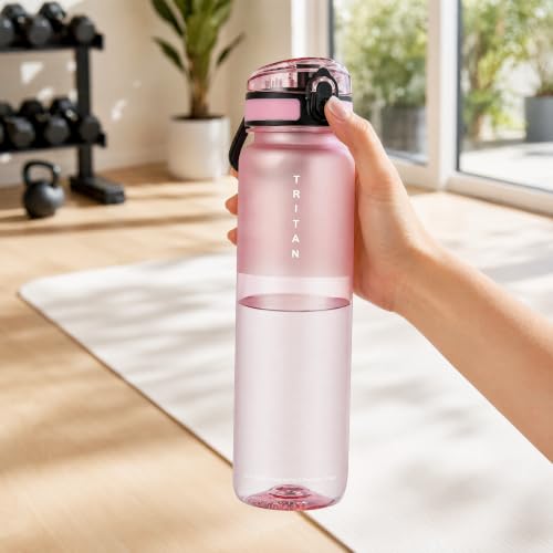 32oz Clear Tritan Water Bottle with Chug Lid - color: Pink